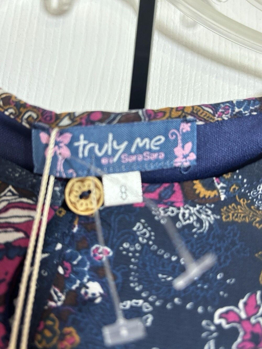 Truly Me by Sara Sara Girls Paisley Romper Navy Pink New With Tags . - Picture 7 of 8
